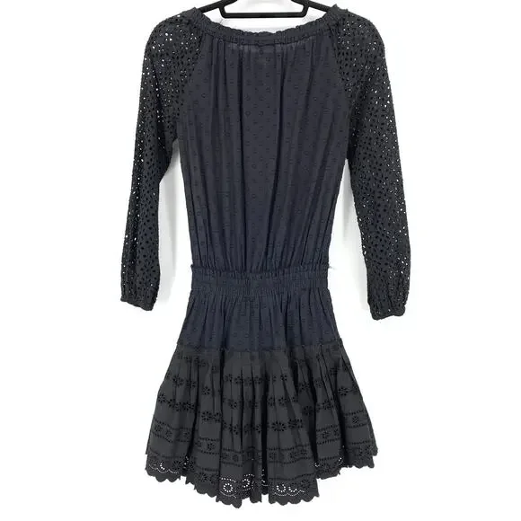 Roller Rabbit Dress Women's XS Arista Mini Long Sleeve Black Drop Waist Lace - Picture 2 of 6